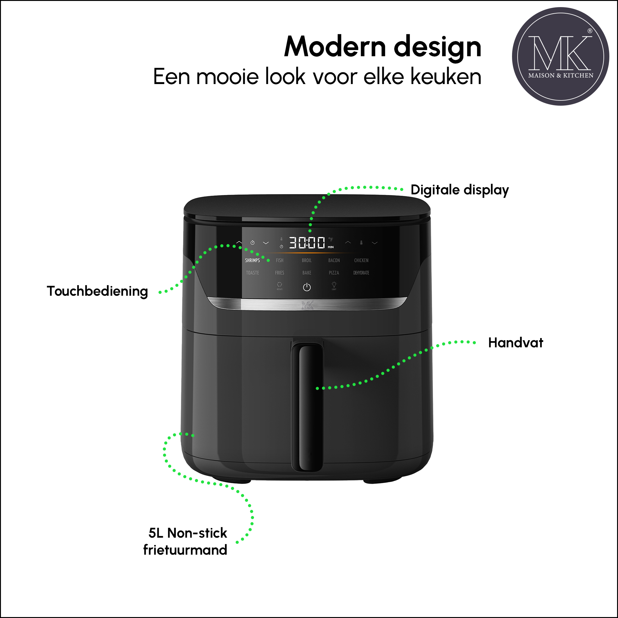 Airfryer – 5 l – PFAS-frei – 1500 W – Schwarz