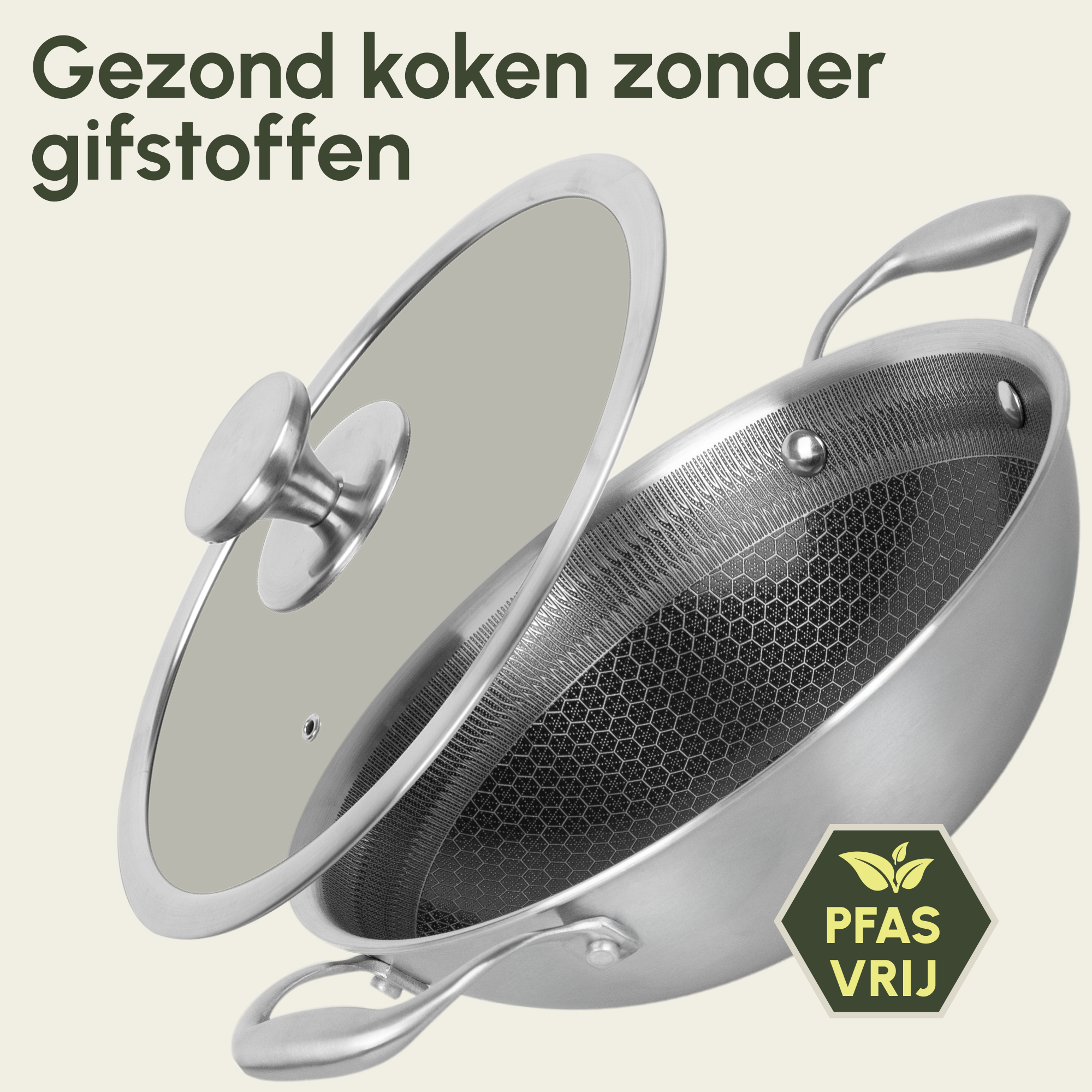 Kookpan Honey - Keramische coating - 28 cm - PFAS-vrij - RVS
