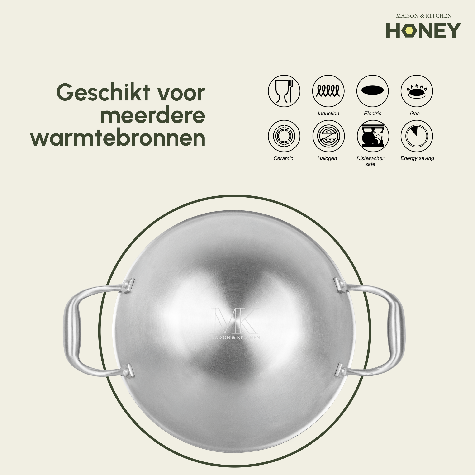 Kookpan Honey - Keramische coating - 28 cm - PFAS-vrij - RVS