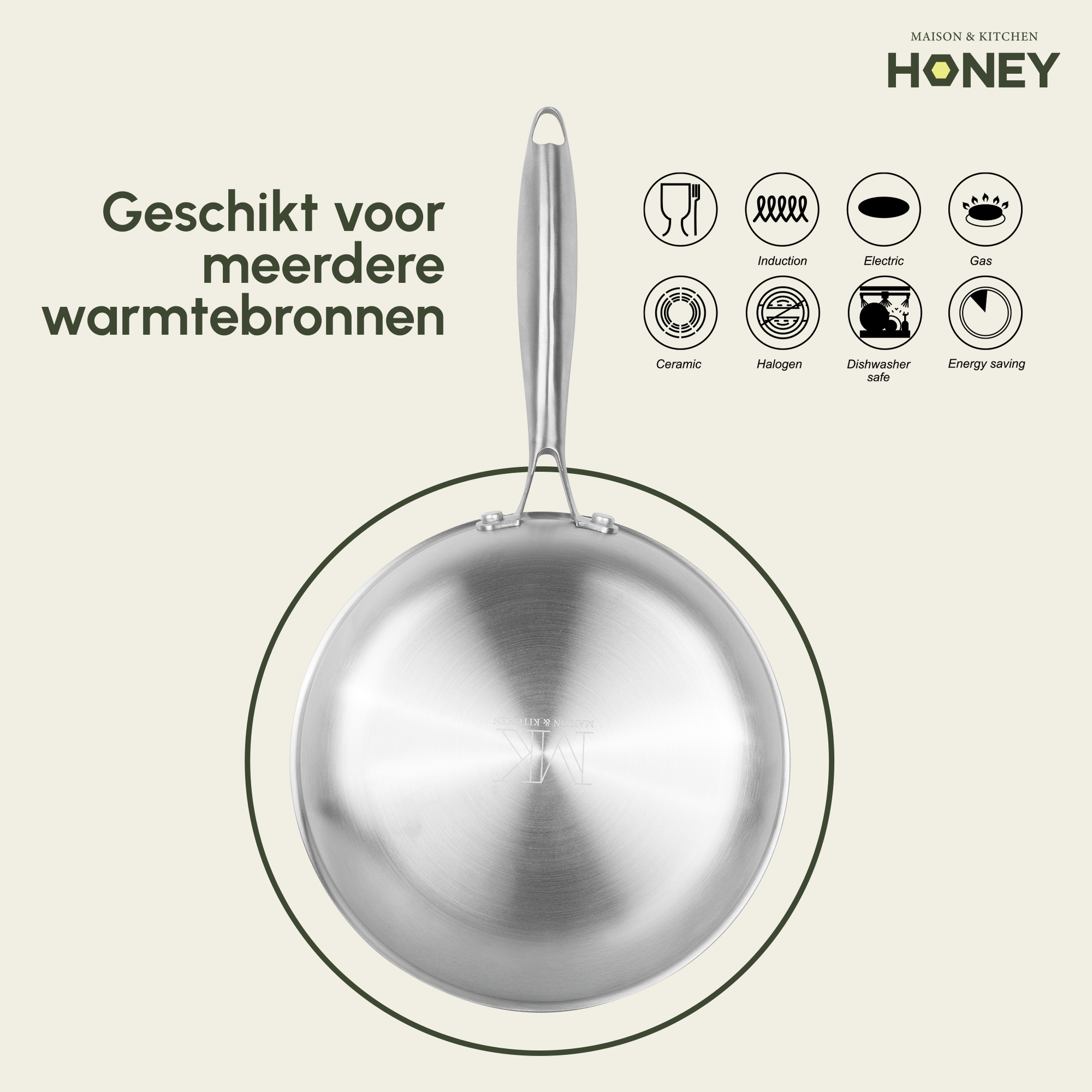 Koekenpan Honey - Keramische coating - 32 cm - PFAS-vrij - RVS