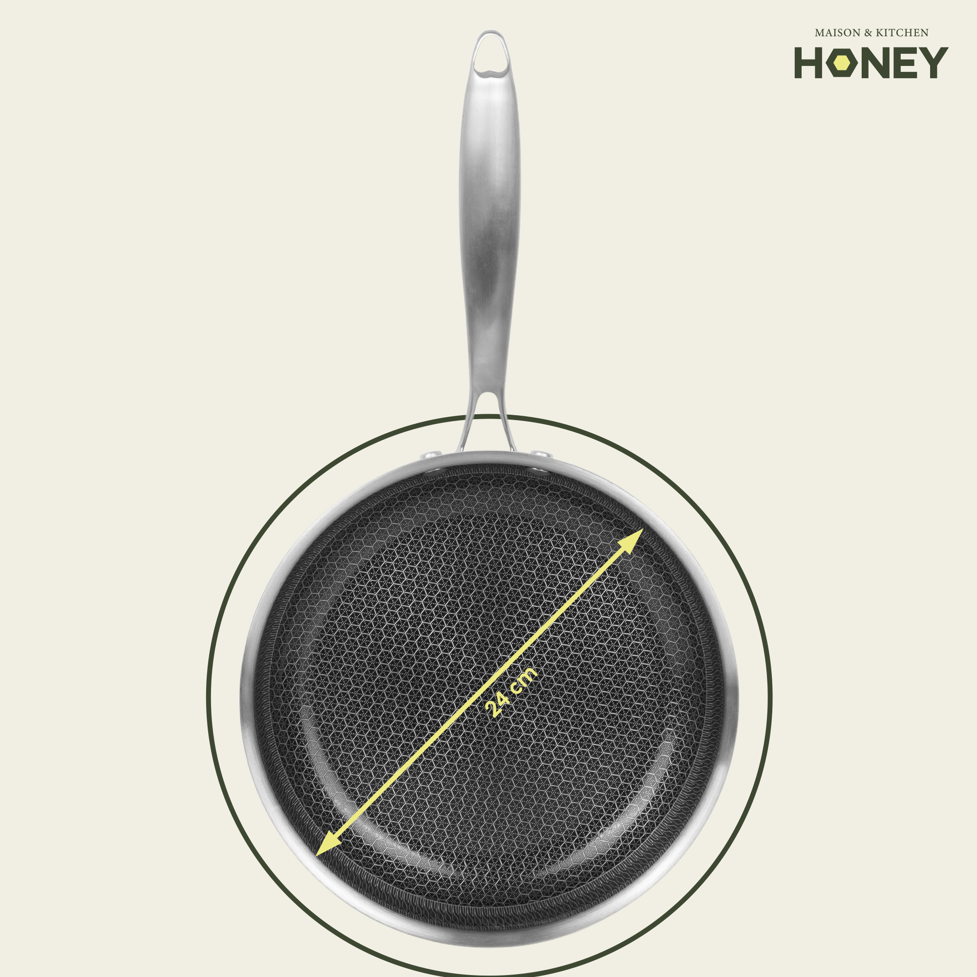 Koekenpan Honey - Keramische coating - 24 cm - PFAS-vrij - RVS
