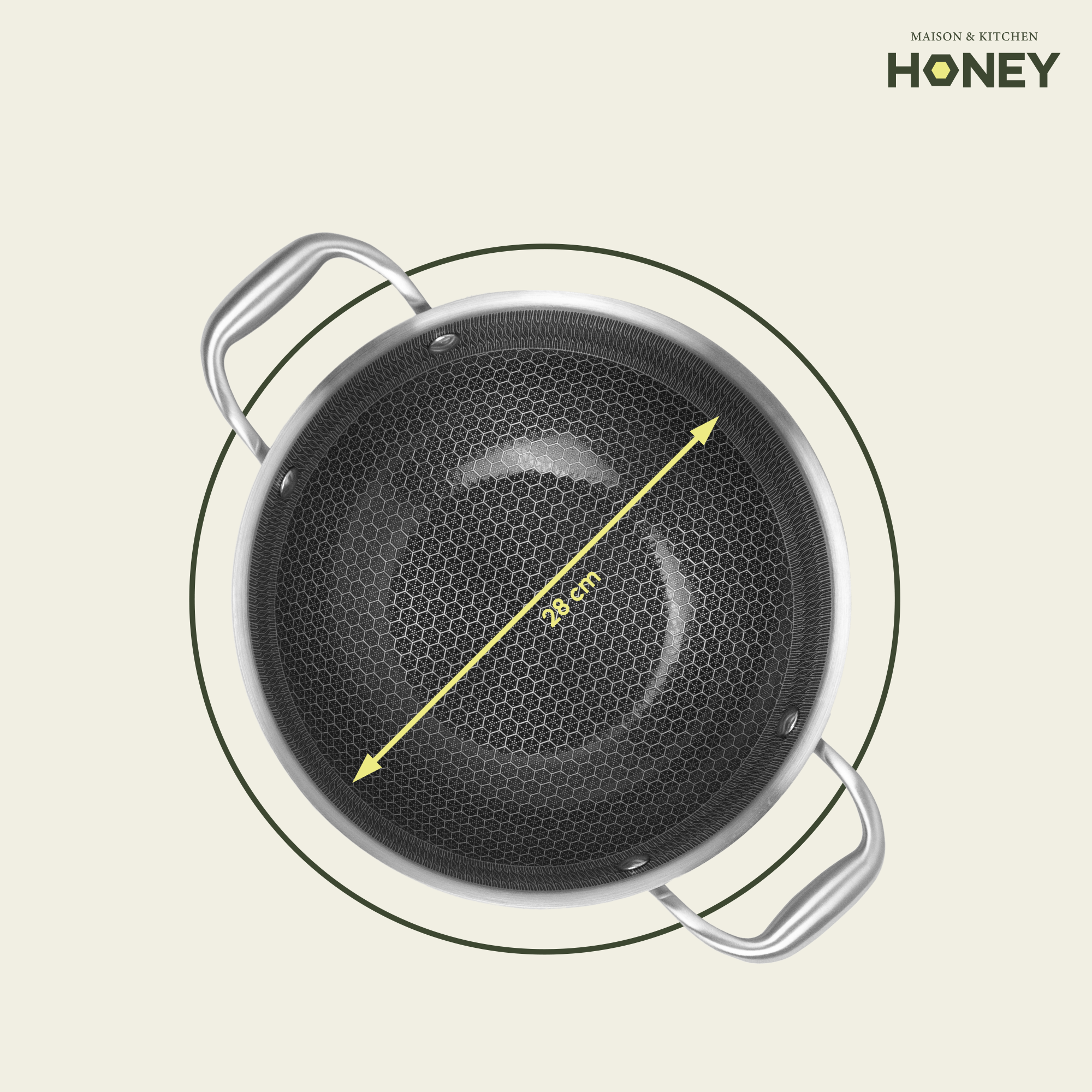 Kookpan Honey - Keramische coating - 28 cm - PFAS-vrij - RVS