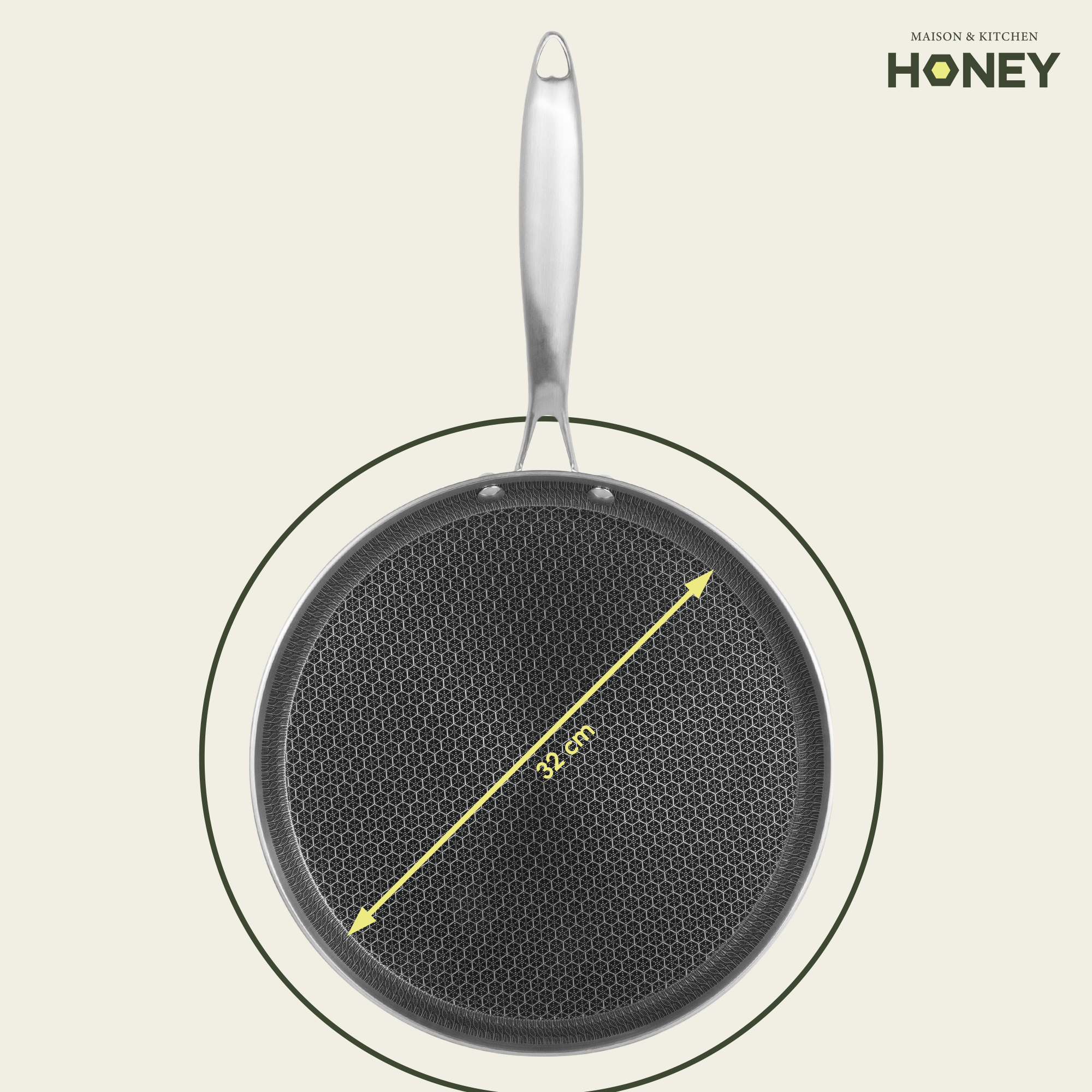 Pannenkoekenpan Honey - Keramische coating - 32 cm - PFAS-vrij - RVS