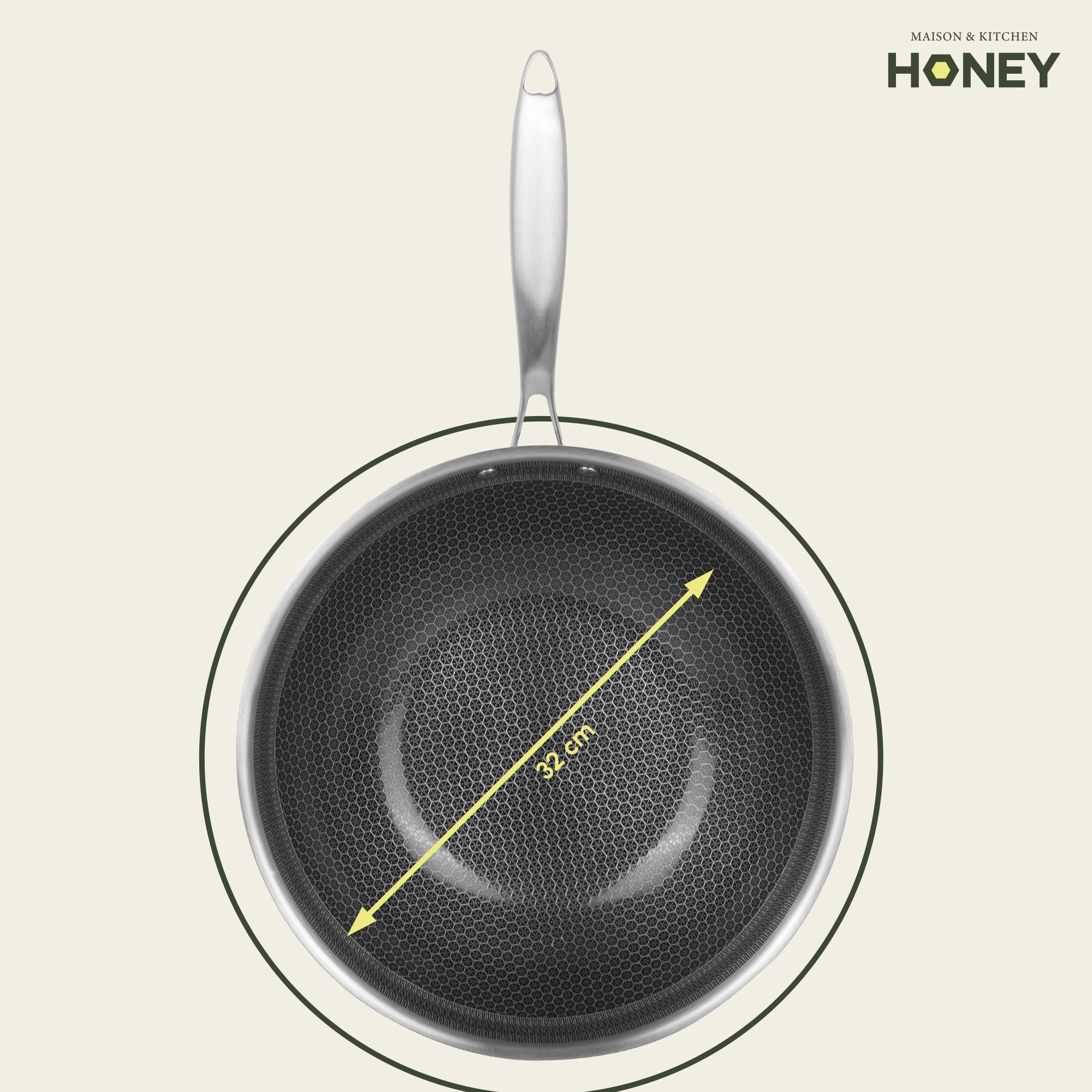 Wokpan Honey - Keramische coating - 32 cm - PFAS-vrij - RVS